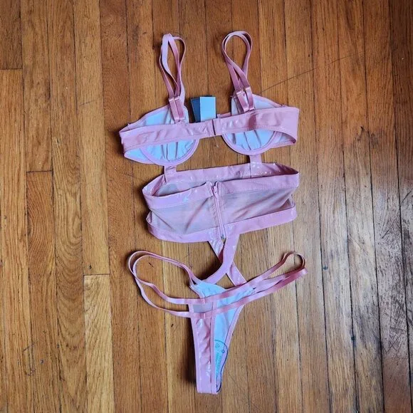 Frederick's of Hollywood Makayla Pink Patent Leather Teddy - Picture 3 of 8